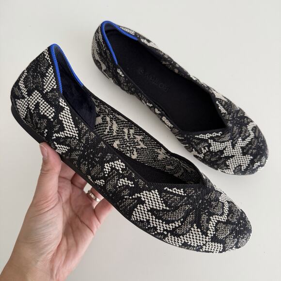 Rothy's Shoes - Rothy's The Flat Womens 10.5 Black Blue Chantilly Washable Slip On Shoes Comfort